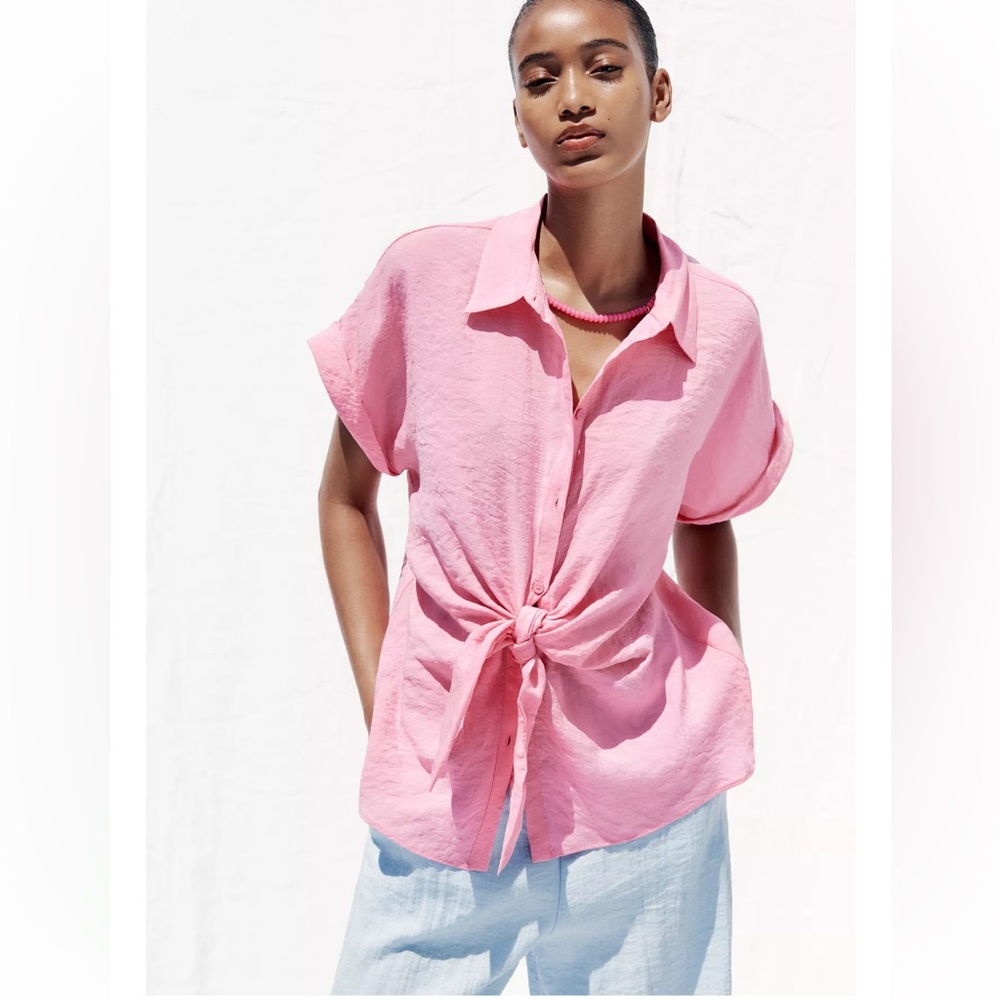 Zara KNOTTED SHORT SLEEVE SHIRT
